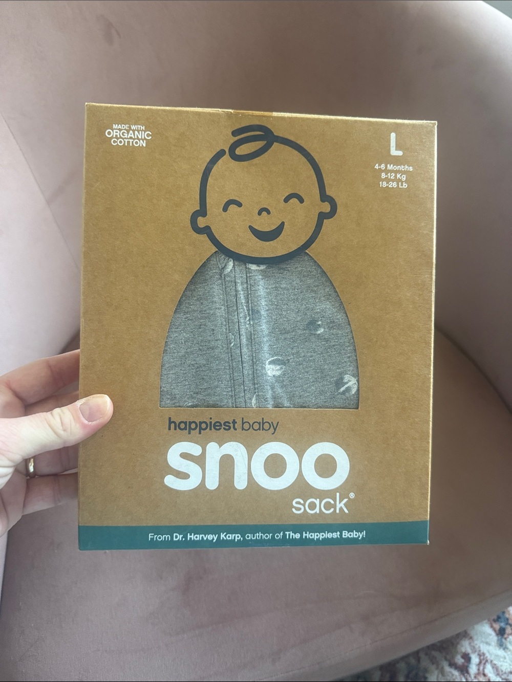Snoo Happiest Baby Sleep Sack Swaddle Organic Cotton Gray Sz L